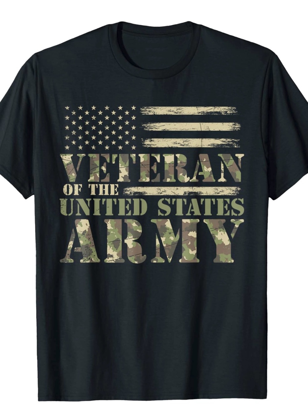 Veteran United States Army Camo Print Short Sleeve T-Shirt - Black